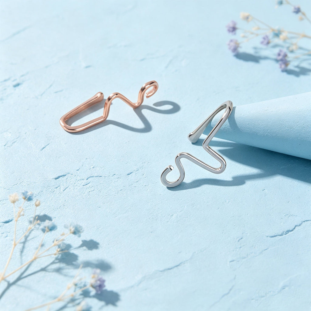 2pcs Dainty Summer Beach Zigzag Ear Cuffs No Piercing Silver Cartilage Ear Clips