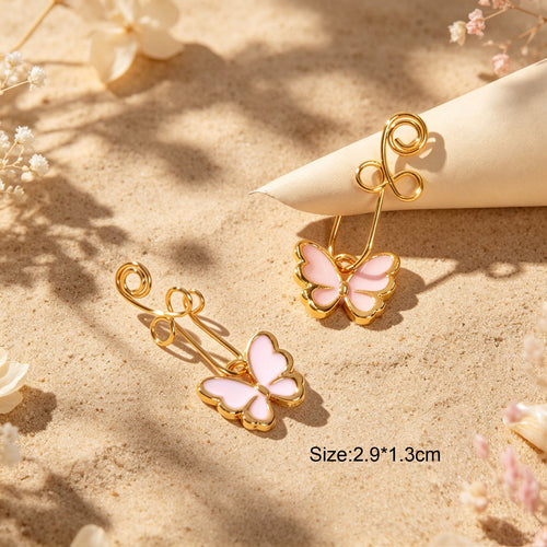 2pcs Pink Butterfly Charm Clip‑On Earrings No Piercing Ear Cuff Vacation Jewelry
