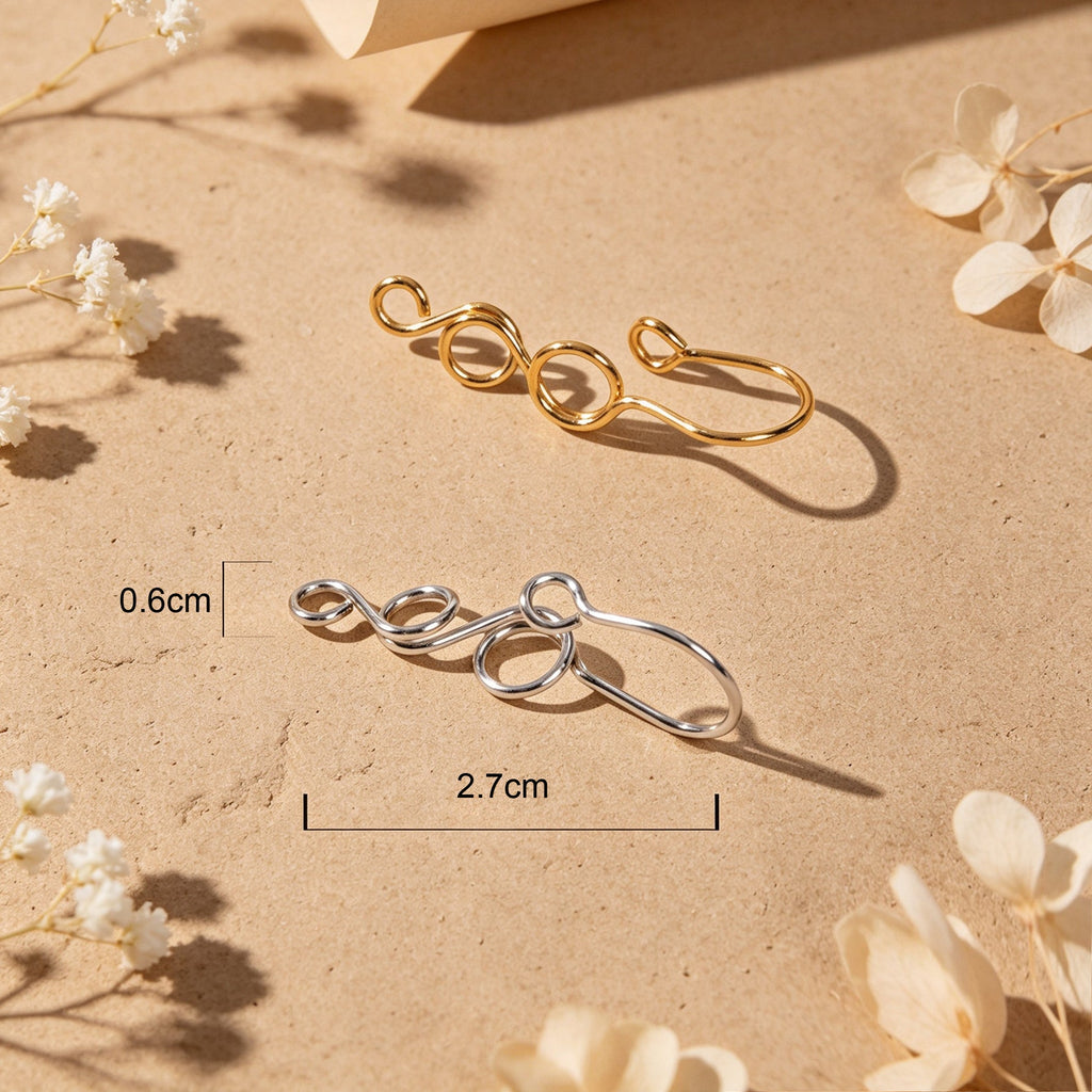 2pcs Swirl Geometric Clip‑On Earring No Piercing Ear Cuff Simple Fashion Jewelry