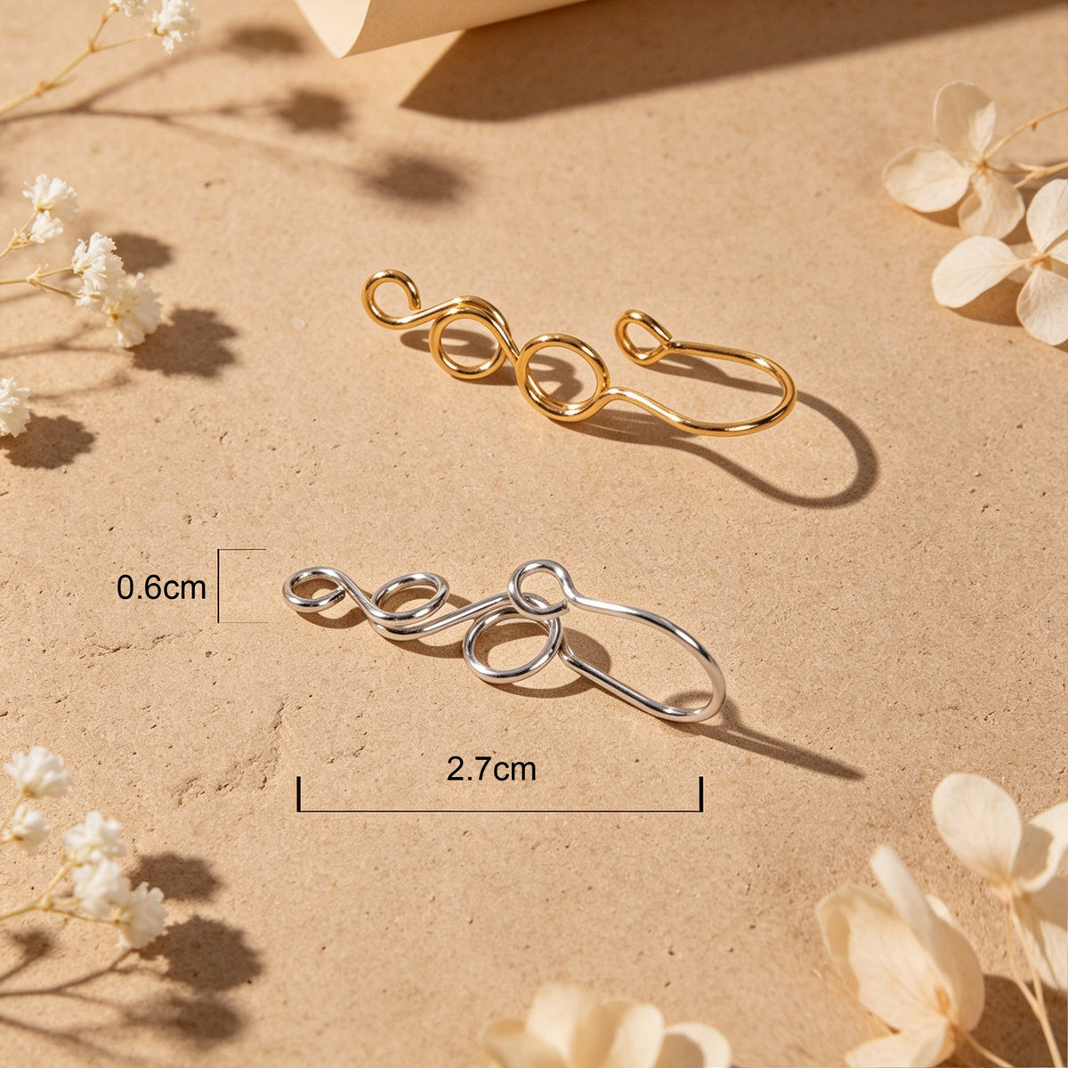 2pcs Swirl Geometric Clip‑On Earring No Piercing Ear Cuff Simple Fashion Jewelry