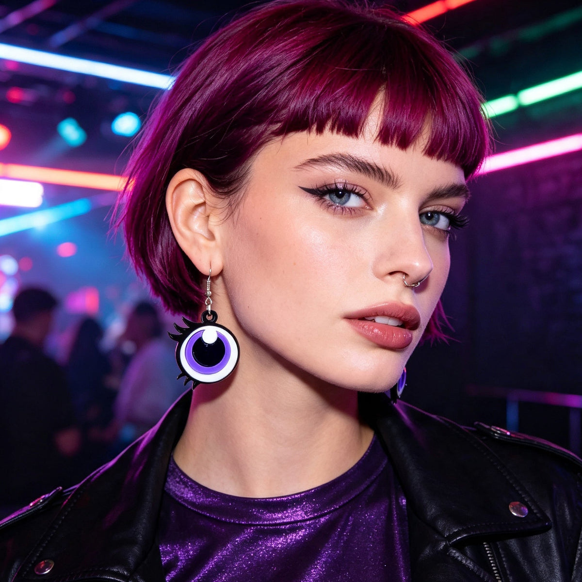 Y2k Playful Purple Eye Statement Earrings Nightclub Party Cosplay Personality Jewelry Accessories