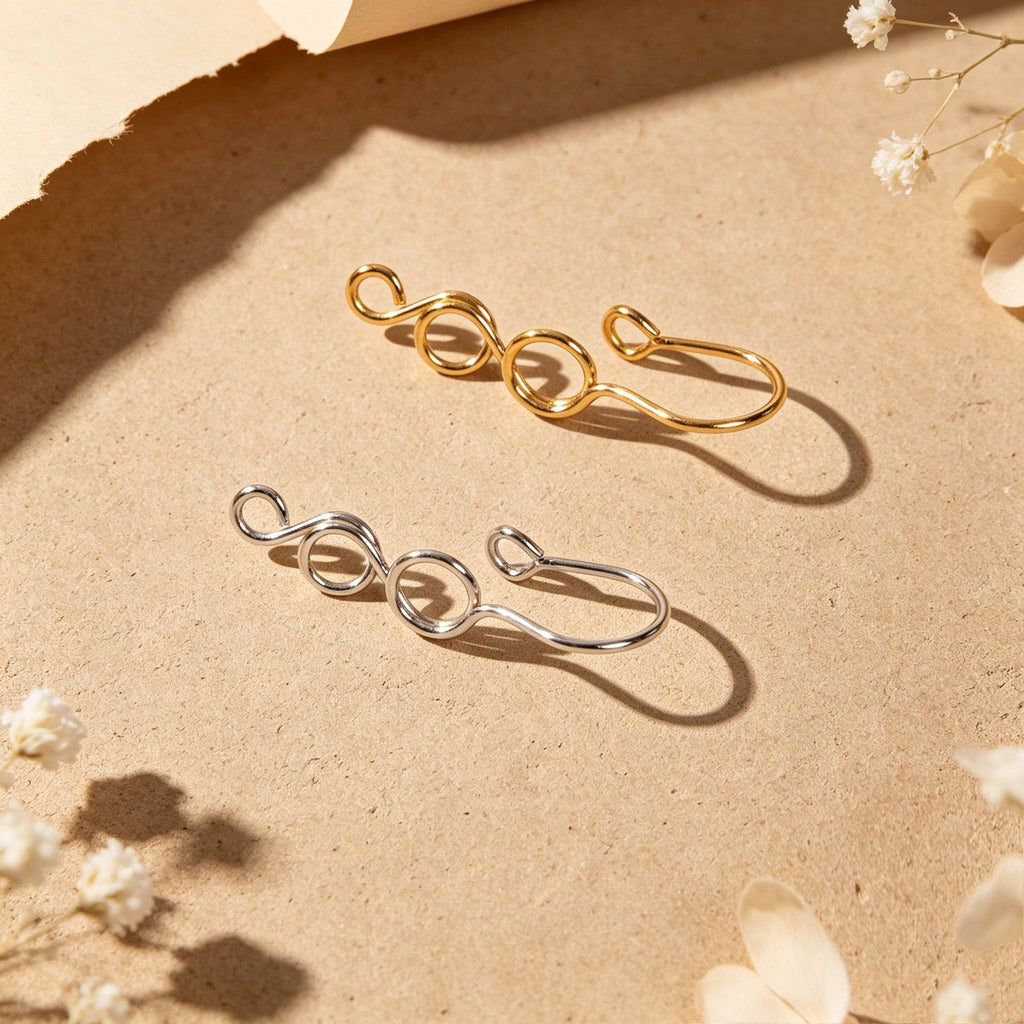 2pcs Swirl Geometric Clip‑On Earring No Piercing Ear Cuff Simple Fashion Jewelry