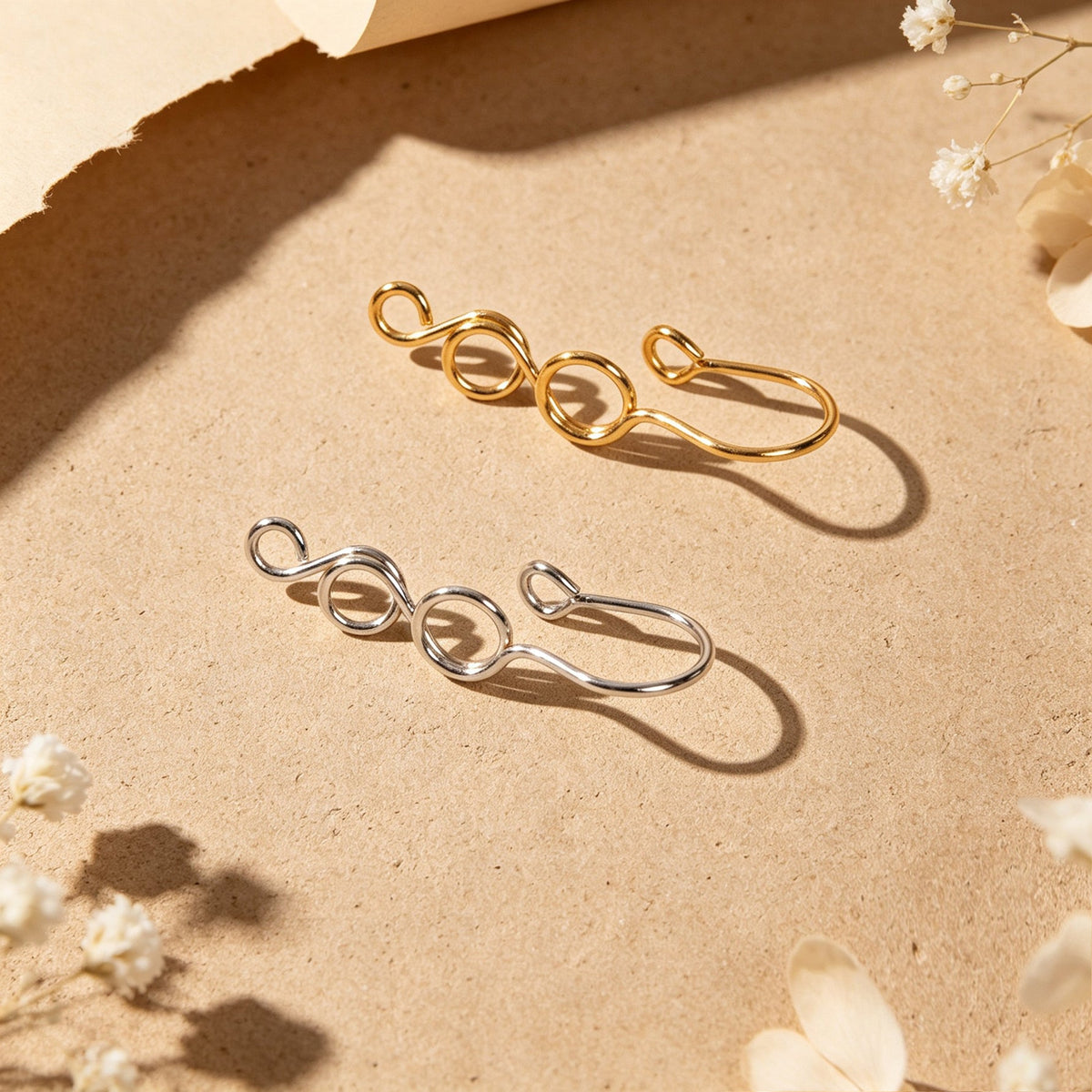 2pcs Swirl Geometric Clip‑On Earring No Piercing Ear Cuff Simple Fashion Jewelry