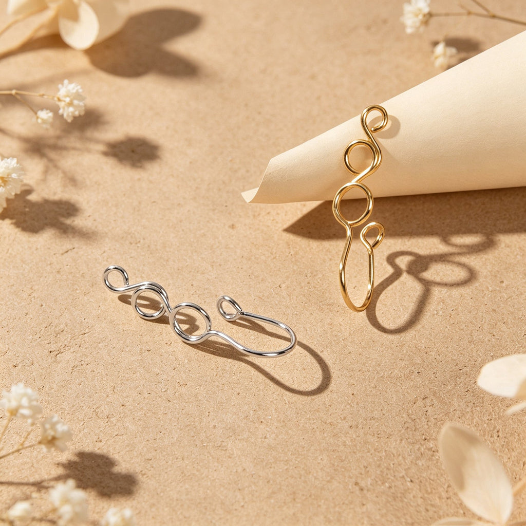 2pcs Swirl Geometric Clip‑On Earring No Piercing Ear Cuff Simple Fashion Jewelry
