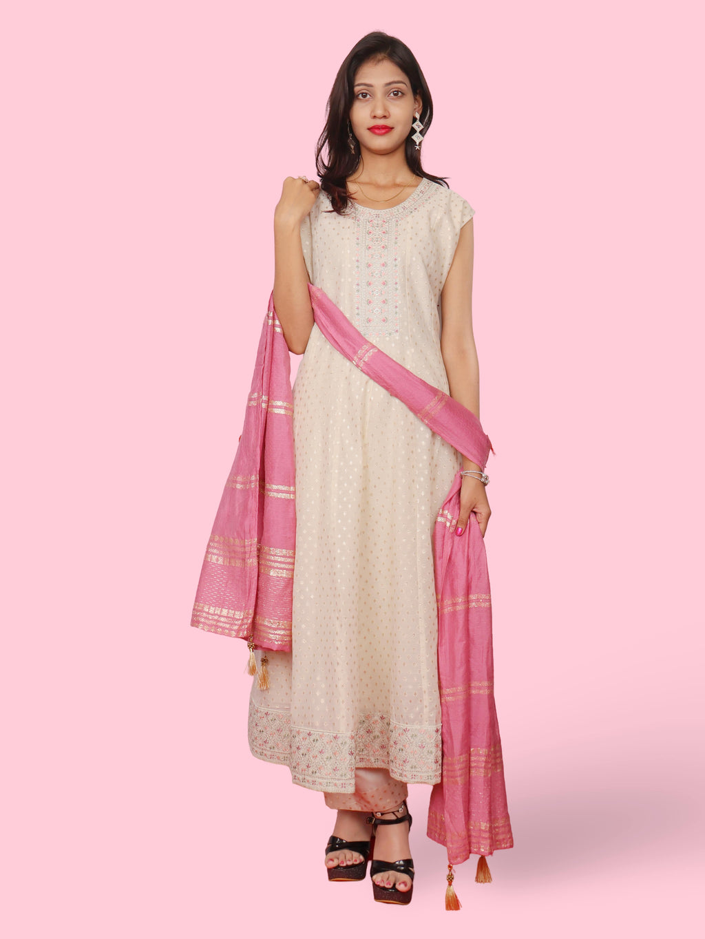 Women's Cotton Kurta-Pant, and Dupatta Set