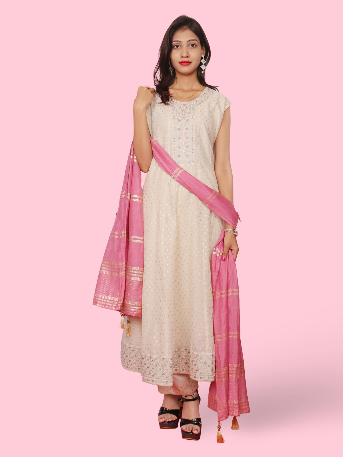 Women's Cotton Kurta-Pant, and Dupatta Set