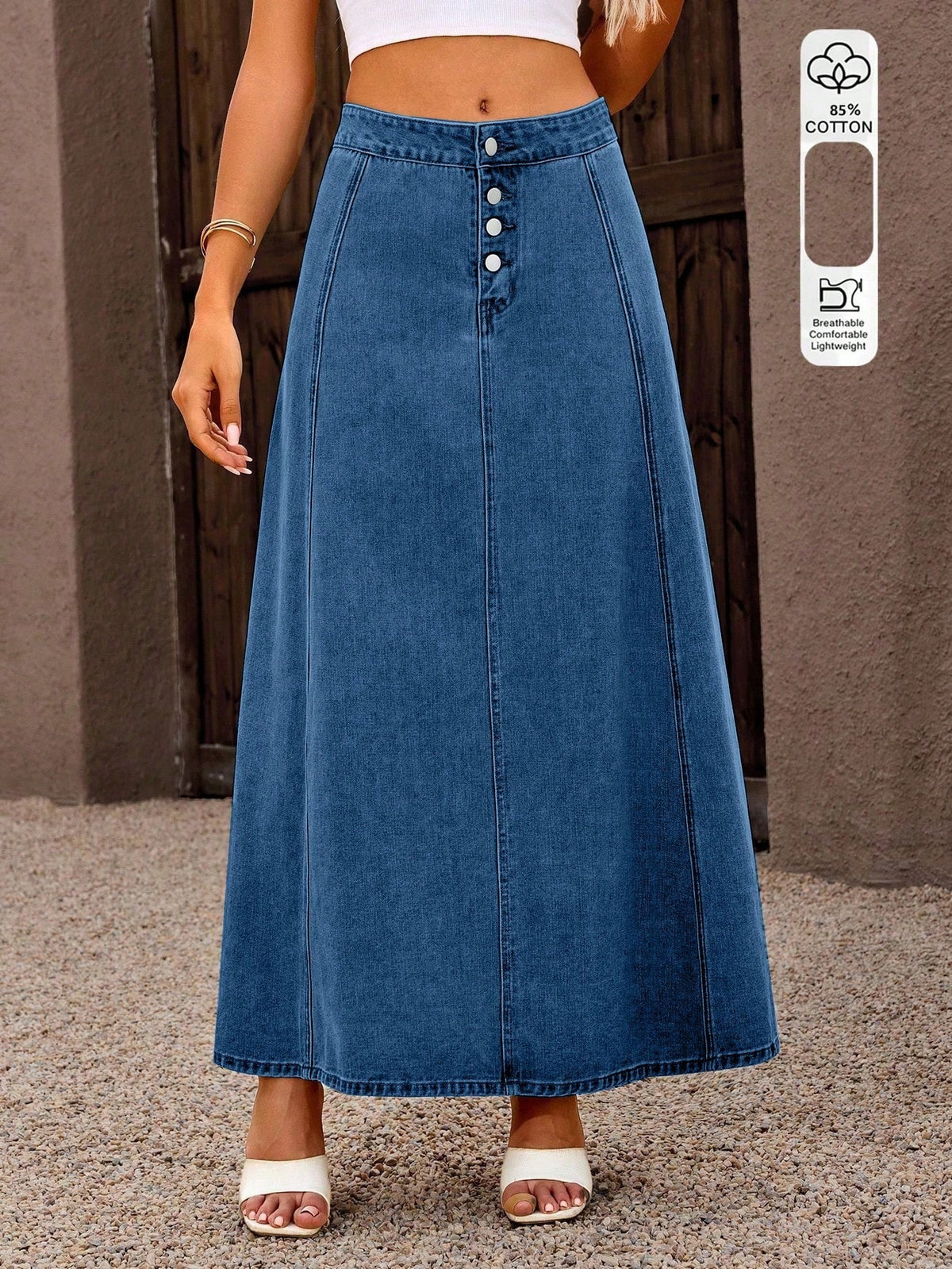 Cross-Border Denim Midi Skirt for Women, Summer 2025 Spring and Autumn New Vintage Long Skirt, High-Waisted Denim Skirt, Trendy