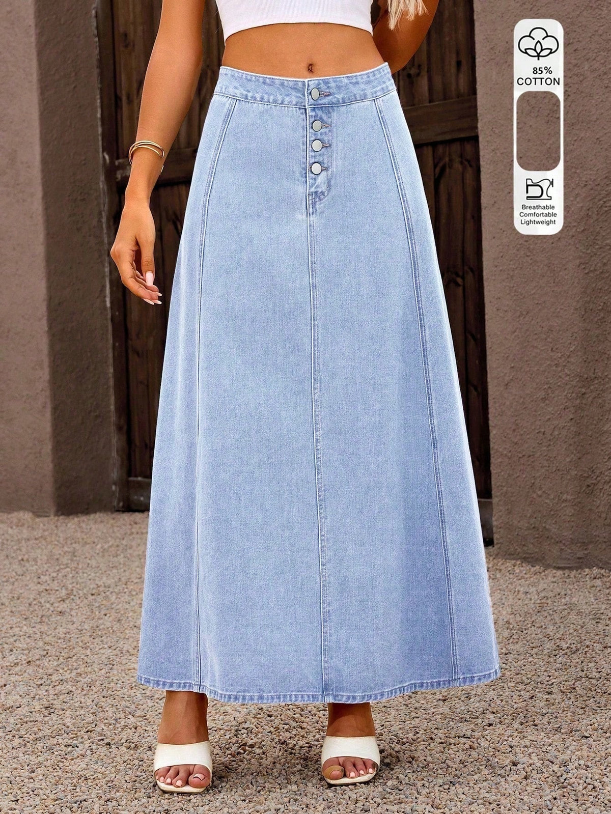 Cross-Border Denim Midi Skirt for Women, Summer 2025 Spring and Autumn New Vintage Long Skirt, High-Waisted Denim Skirt, Trendy