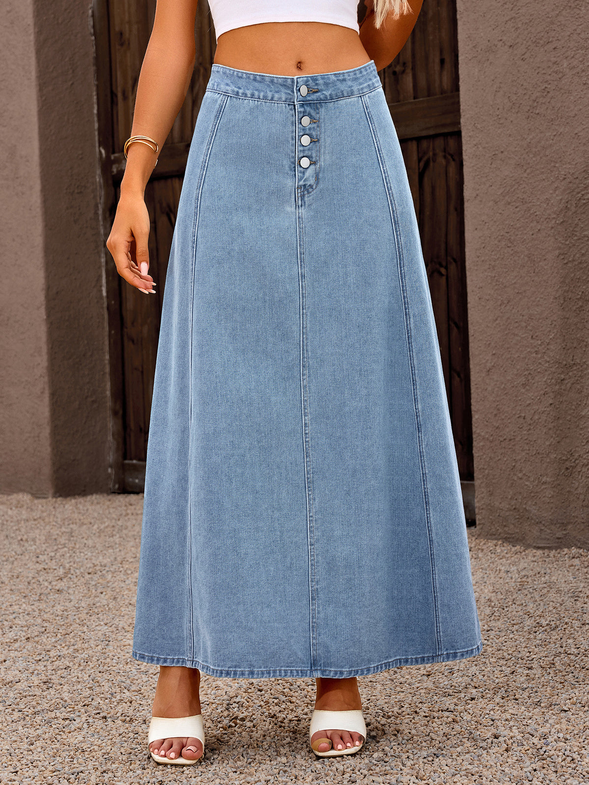Cross-Border Denim Midi Skirt for Women, Summer 2025 Spring and Autumn New Vintage Long Skirt, High-Waisted Denim Skirt, Trendy