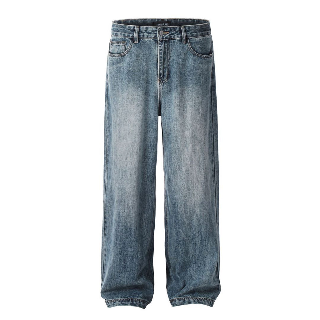 11Kn American Retro Blue Straight-Leg Jeans for Men and Women, Loose and Versatile, Trendy and Simple Cleanfit Casual Wide-Leg Pants