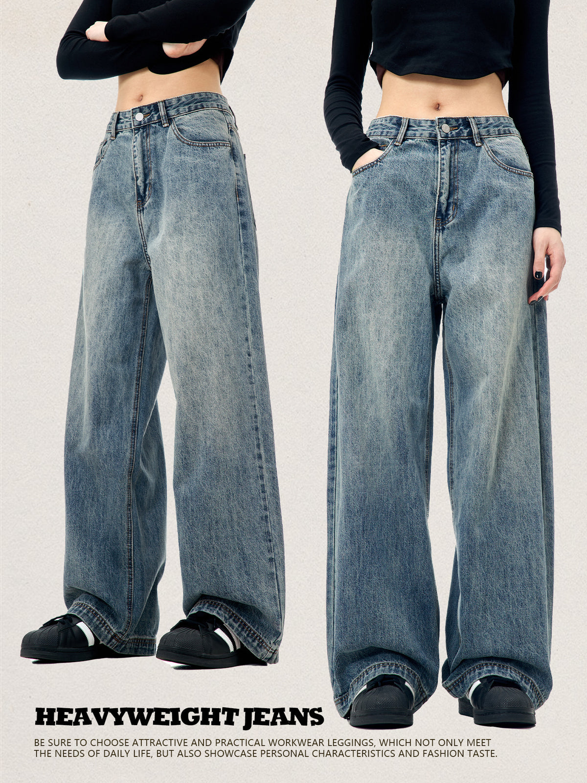 11Kn American Retro Blue Straight-Leg Jeans for Men and Women, Loose and Versatile, Trendy and Simple Cleanfit Casual Wide-Leg Pants