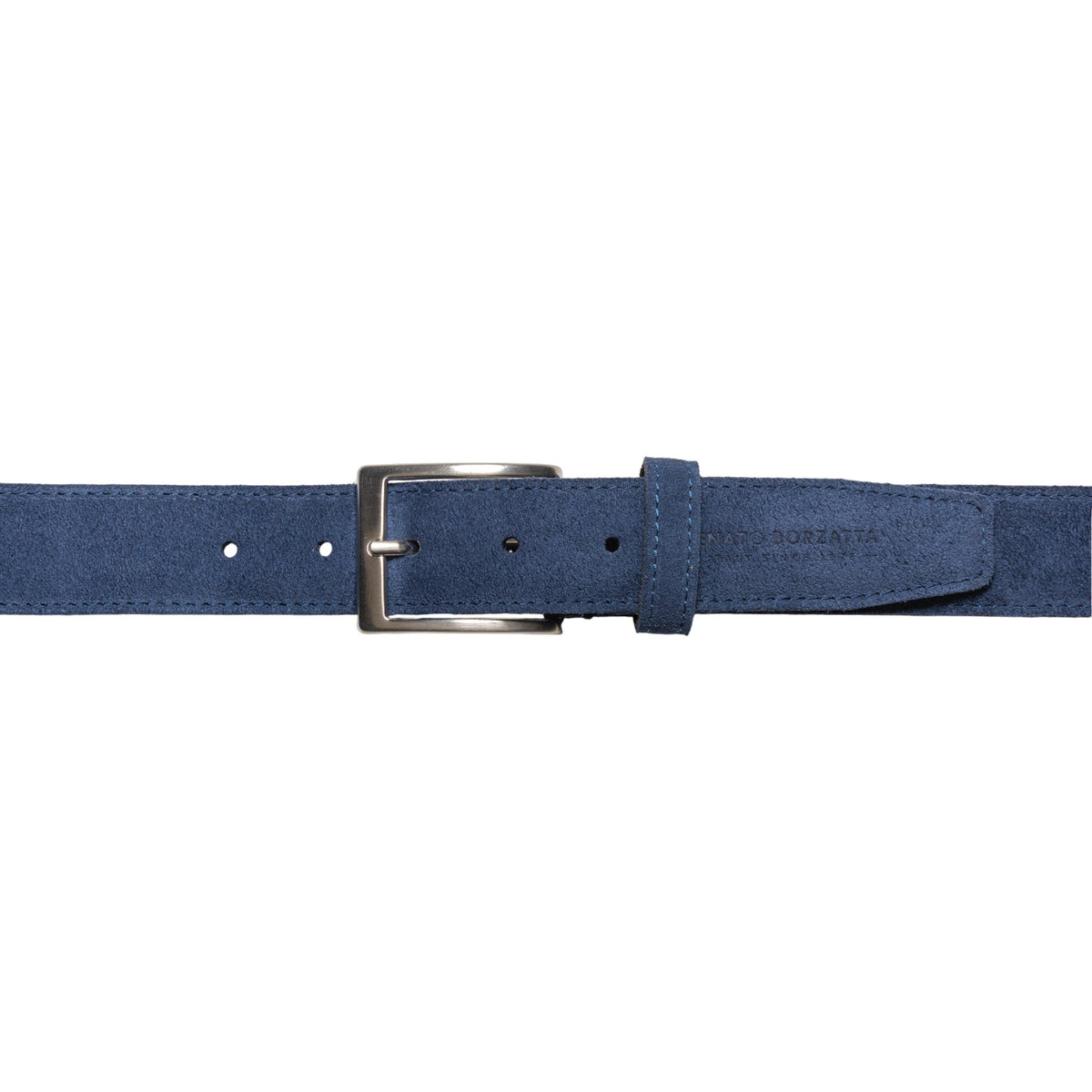 RB4029D | Cintura Uomo Made in Italy in Vera Pelle Scamosciata. Fibbia in finitura Argento Satinato. Colore Blu. Dimensioni: cm 125 x 3,5 x 0,5 (giro vita cm 110)-1