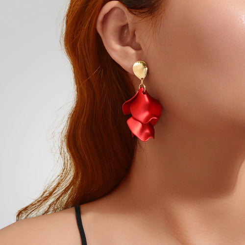 1pair Elegant Flower Petal Dangle Earrings for Women Daily Dating Party Jewelry
