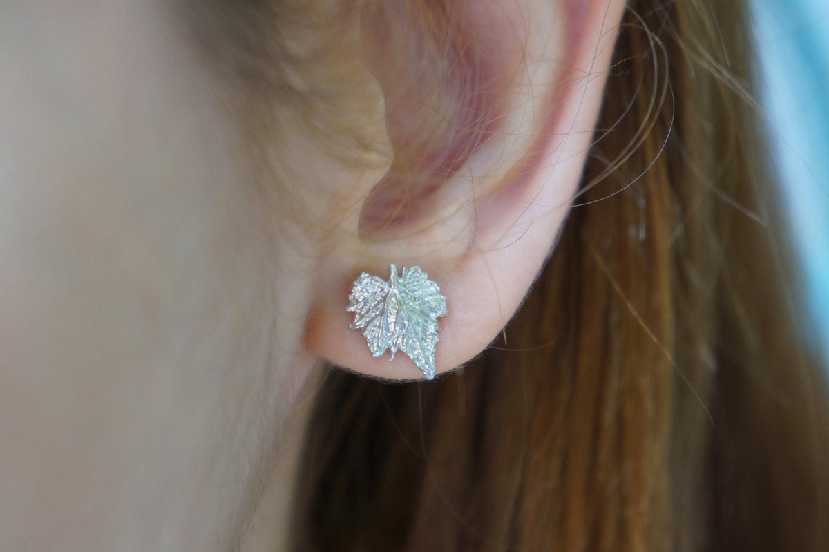 Real Vine Leaf Silver Stud Earrings, Handmade Minimalist Jewelry, Organic Nature Studs, Gift for Strength & Friendship, Gold or Sterling Silver 925-0