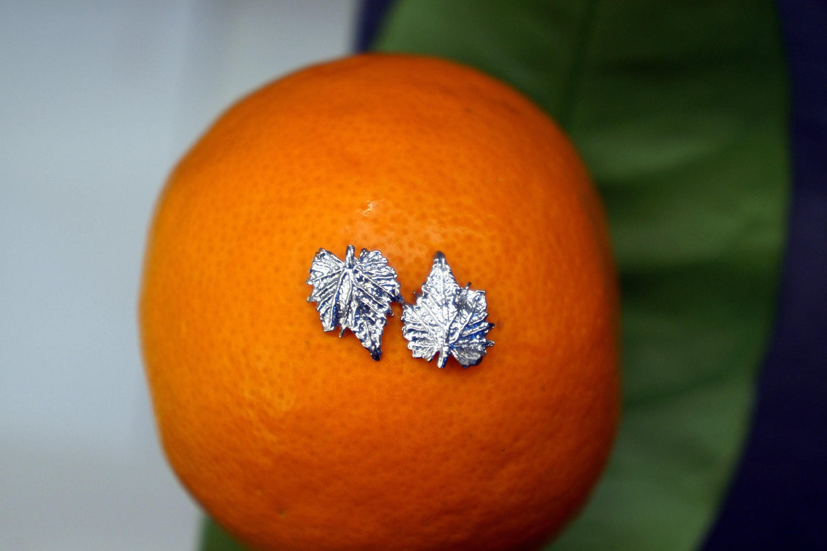 Real Vine Leaf Silver Stud Earrings, Handmade Minimalist Jewelry, Organic Nature Studs, Gift for Strength & Friendship, Gold or Sterling Silver 925-1