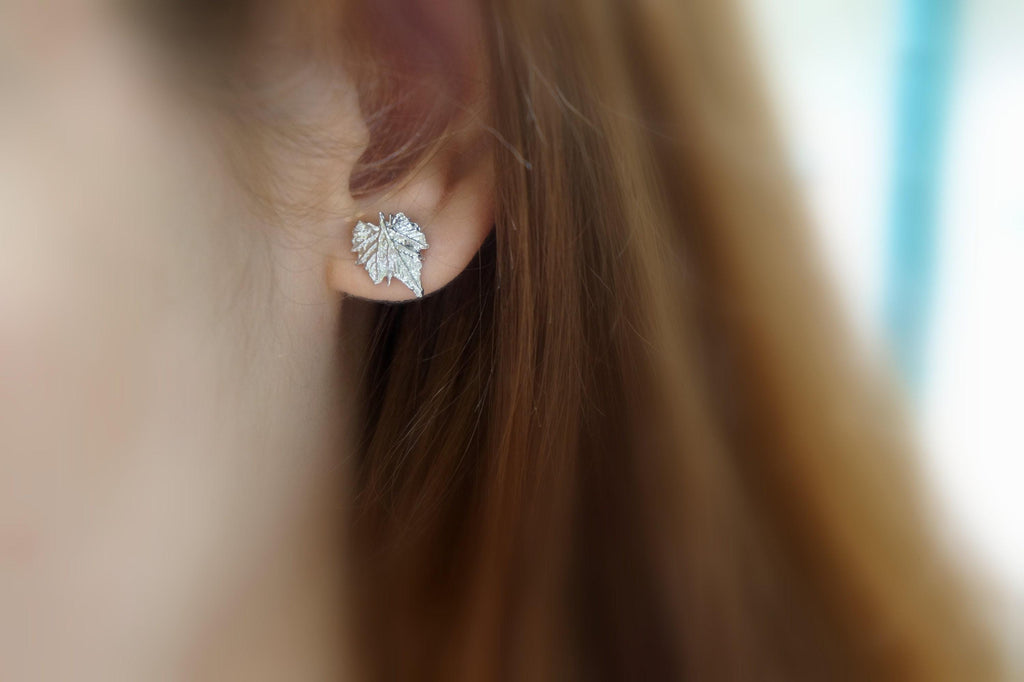 Real Vine Leaf Silver Stud Earrings, Handmade Minimalist Jewelry, Organic Nature Studs, Gift for Strength & Friendship, Gold or Sterling Silver 925-3