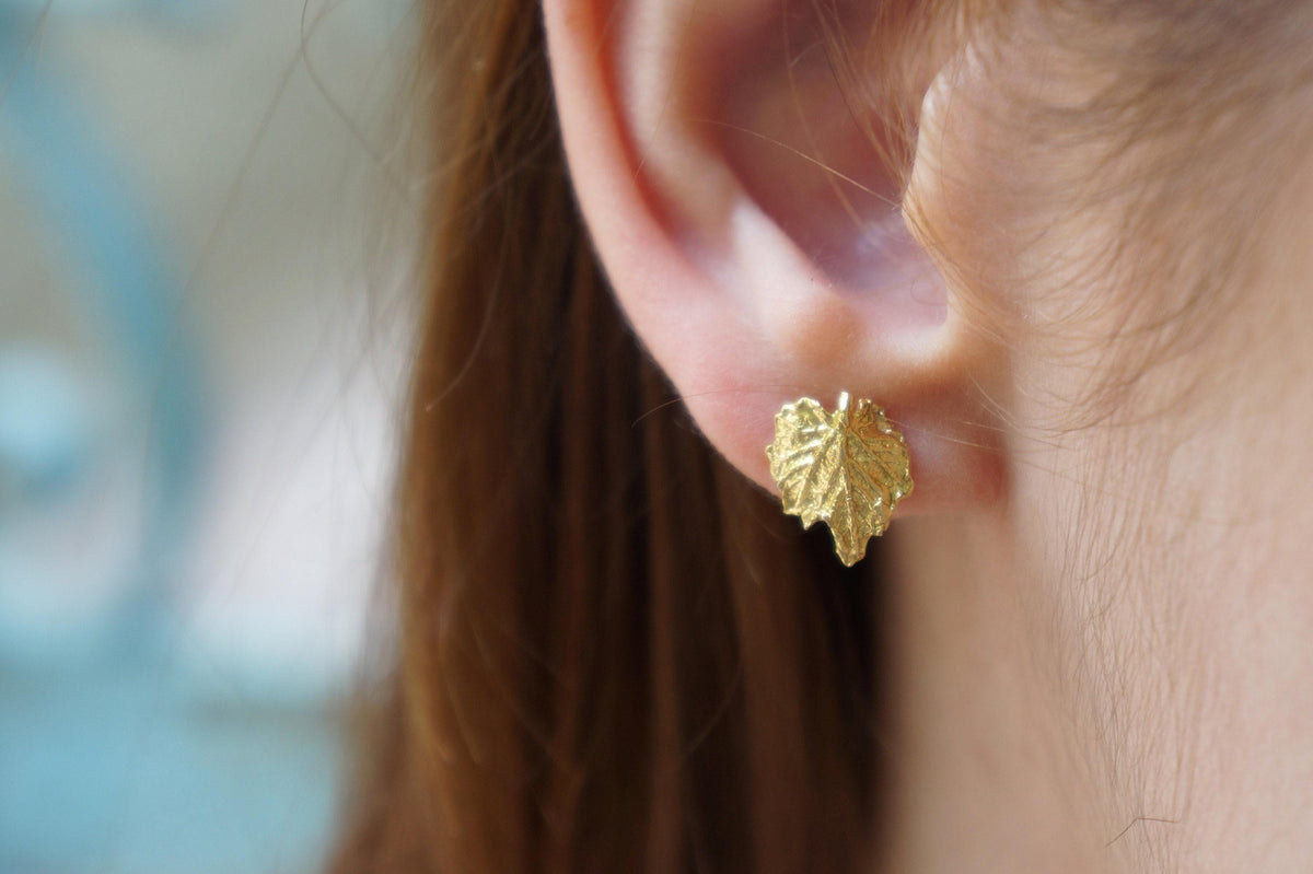 Real Vine Leaf Silver Stud Earrings, Handmade Minimalist Jewelry, Organic Nature Studs, Gift for Strength & Friendship, Gold or Sterling Silver 925-2
