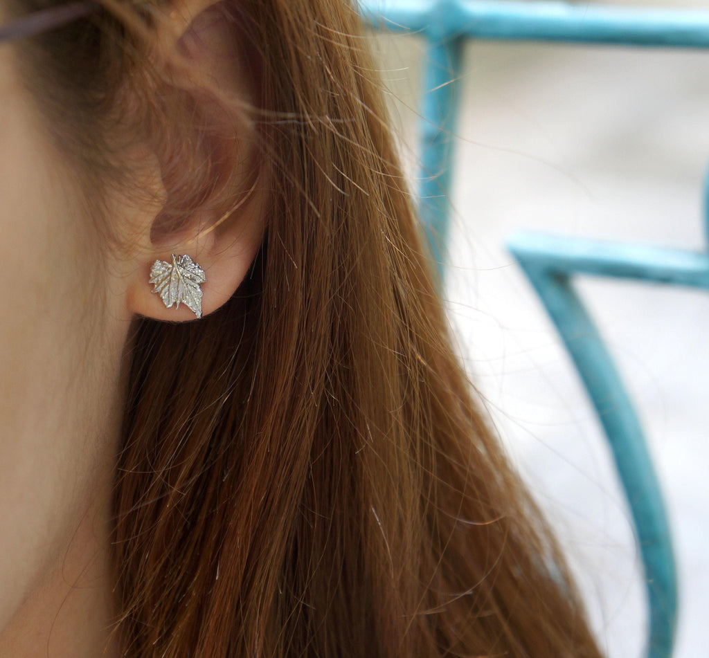 Real Vine Leaf Silver Stud Earrings, Handmade Minimalist Jewelry, Organic Nature Studs, Gift for Strength & Friendship, Gold or Sterling Silver 925-4